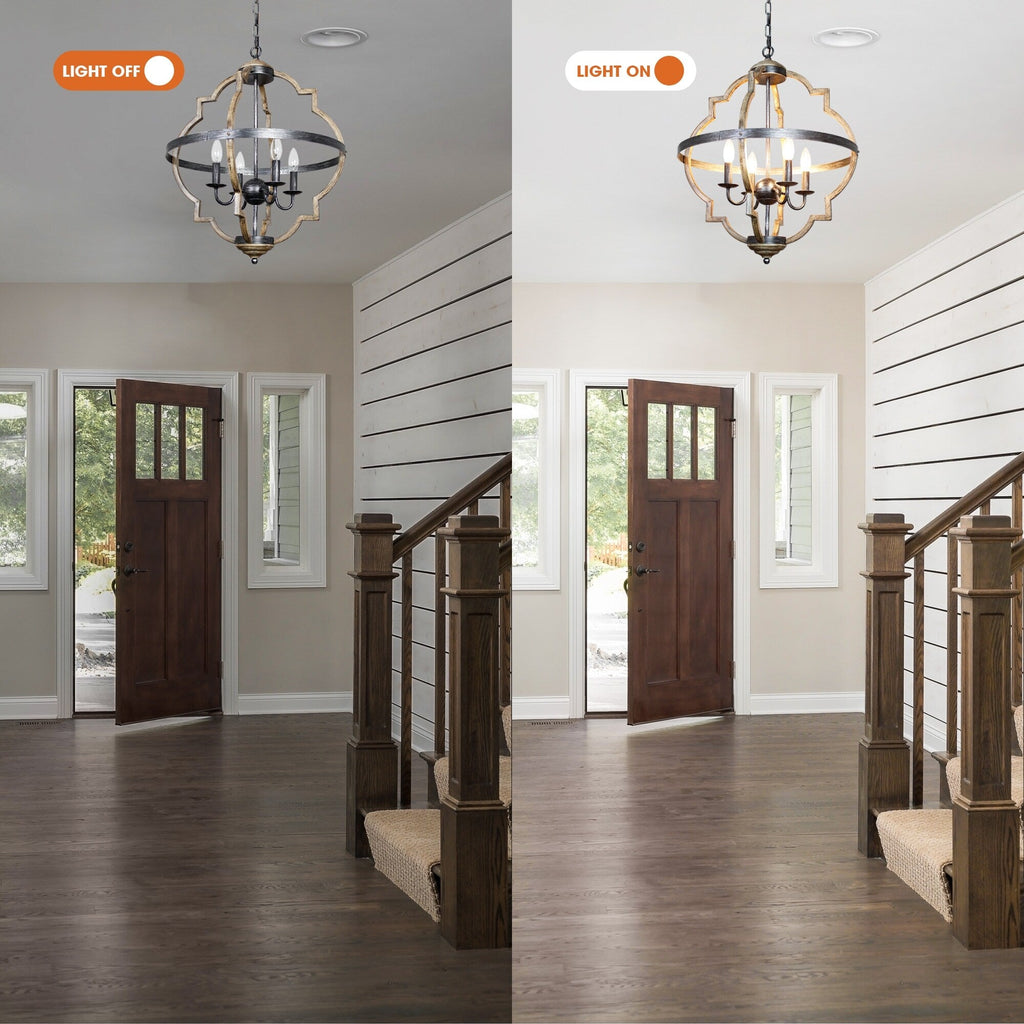 Lustre à 4 bougies en métal vieilli de style ferme