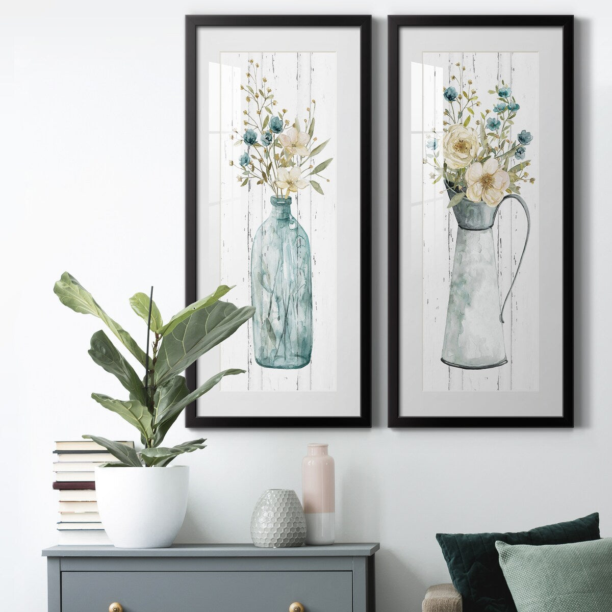 Bouquet de fleurs de ferme I - Impression encadrée de qualité supérieure - Prête à accrocher