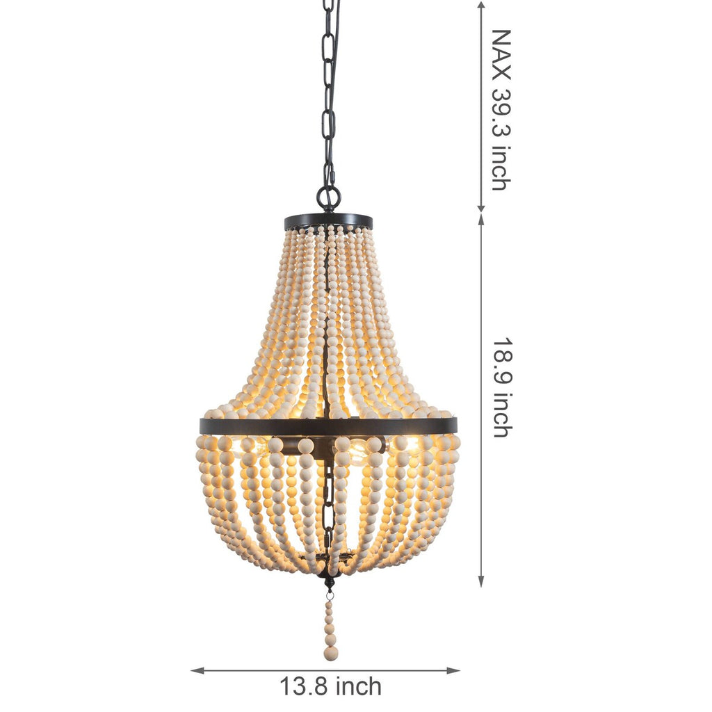 Lustre en perles de bois de ferme moderne