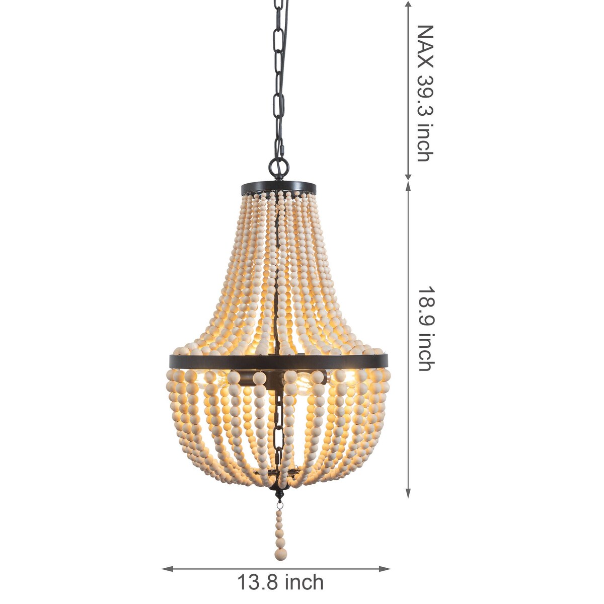Lustre en perles de bois de ferme moderne