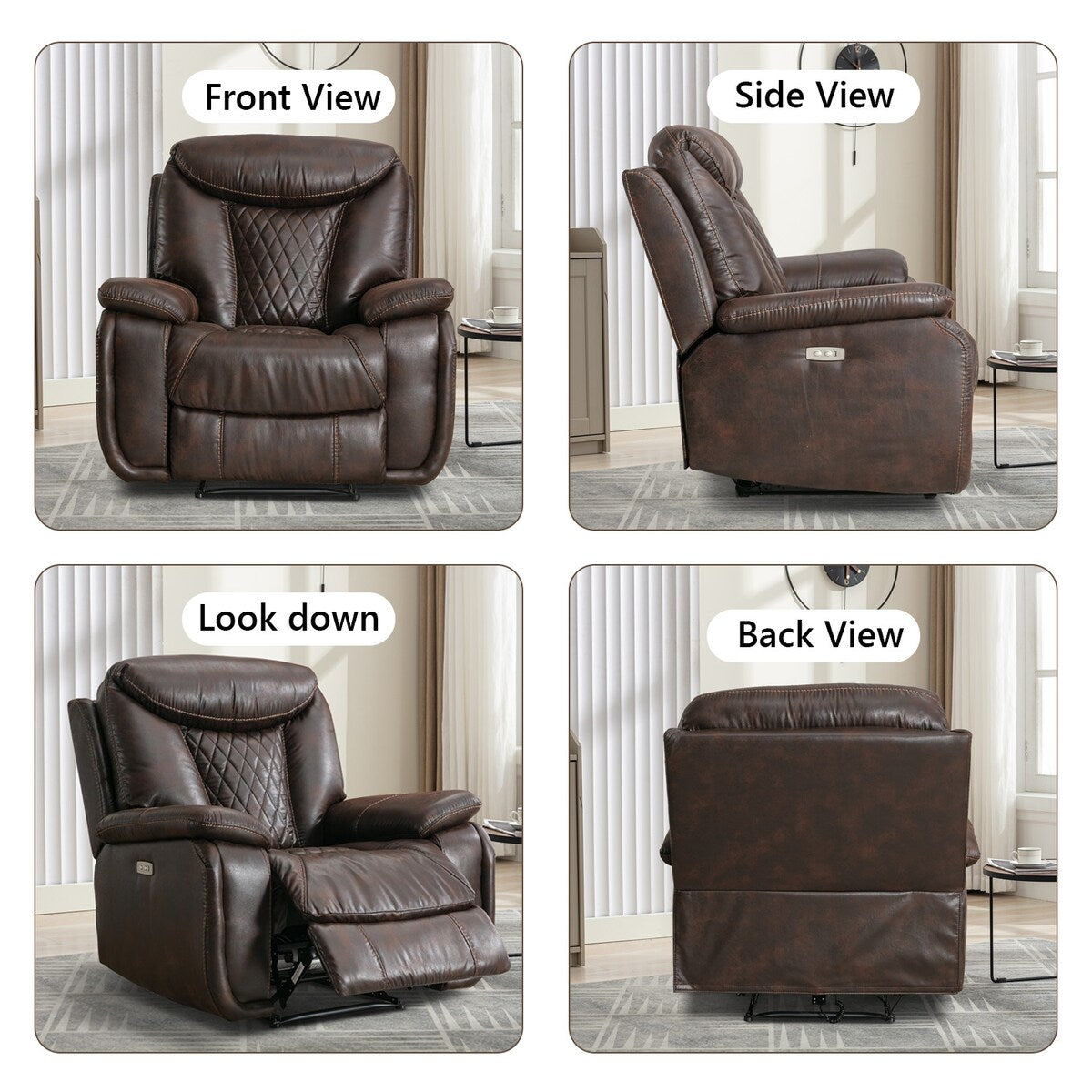 Fauteuil inclinable électrique en cuir Ebello avec repose-pieds confortable pour le salon