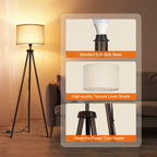 Lampadaire trépied en noyer noir de 63 po avec pieds en bois massif