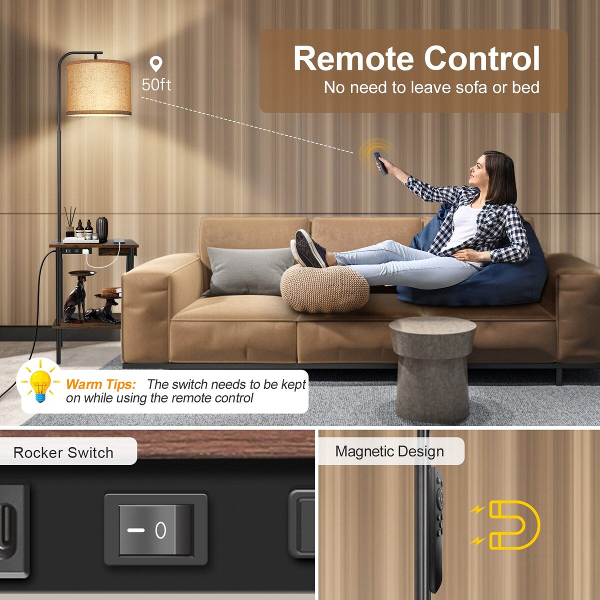 Lampadaire de 62 pouces avec bureau à magazines - Style tiroir