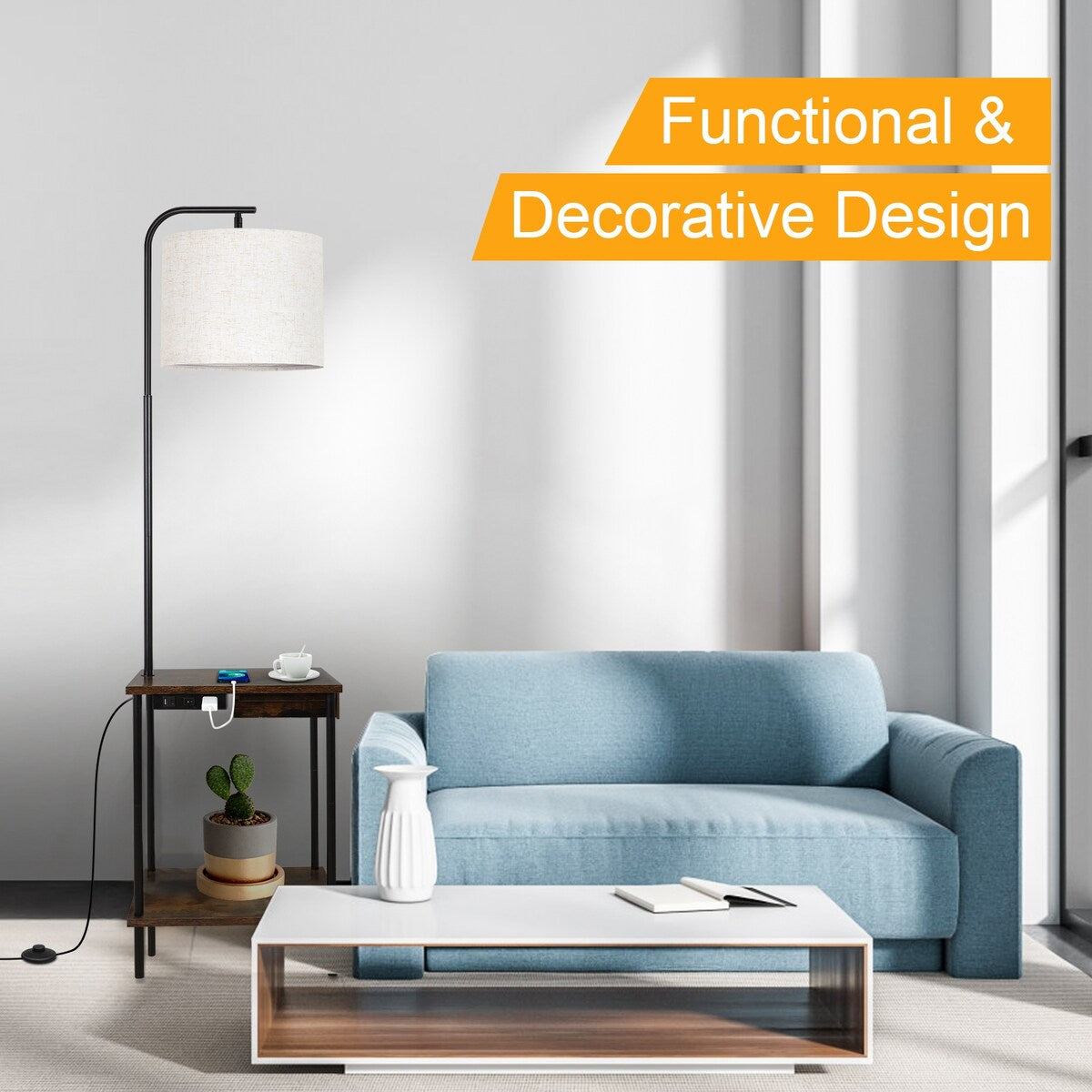 Lampadaire de 62 pouces avec bureau à magazines - Style tiroir