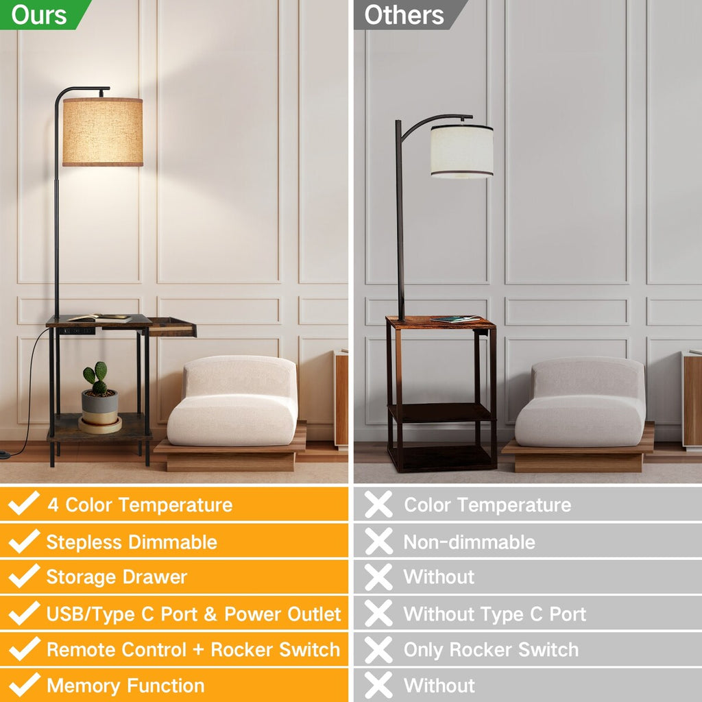 Lampadaire de 62 pouces avec bureau à magazines - Style tiroir