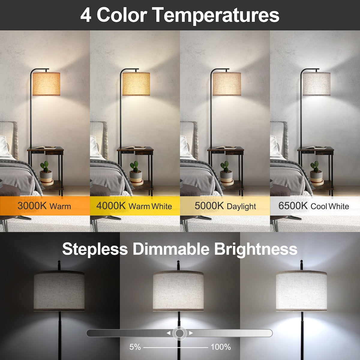 Lampadaire de 62 pouces avec bureau à magazines - Style tiroir