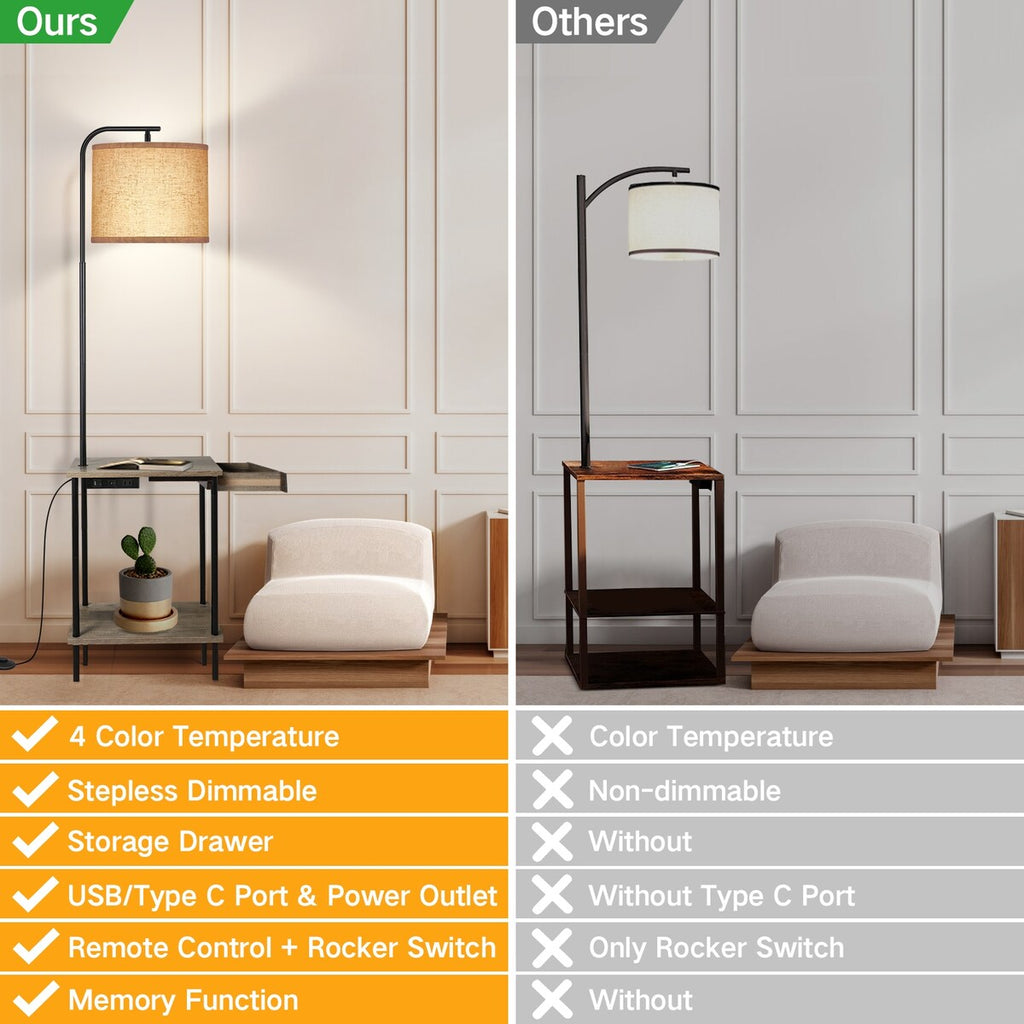 Lampadaire de 62 pouces avec bureau à magazines - Style tiroir