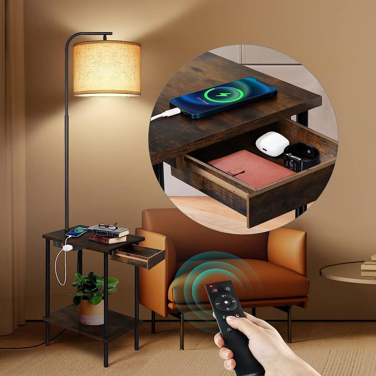 Lampadaire de 62 pouces avec bureau à magazines - Style tiroir