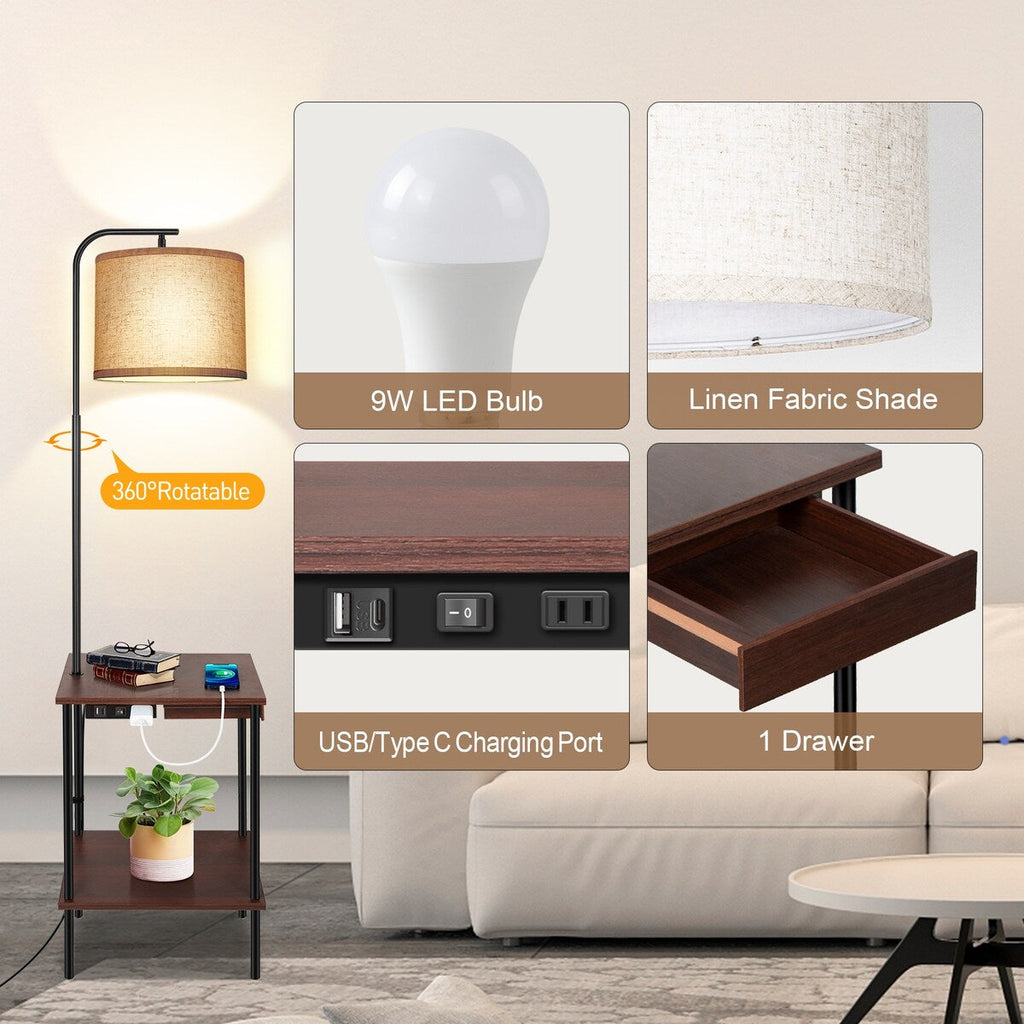 Lampadaire de 62 pouces avec bureau à magazines - Style tiroir