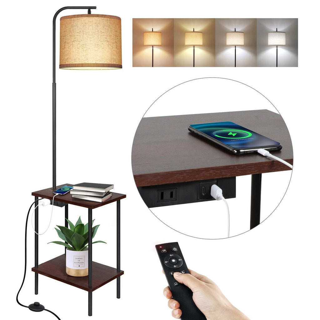 Lampadaire de 62 pouces avec table à magazines carrée - noyer