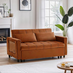 Canapé convertible en velours de 55 pouces, canapé futon 3 en 1 avec lit gigogne, dossier réglable, table d'appoint et 2 coussins lombaires