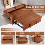 Canapé convertible en velours de 55 pouces, canapé futon 3 en 1 avec lit gigogne, dossier réglable, table d'appoint et 2 coussins lombaires