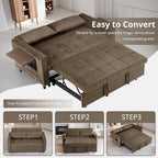 Canapé convertible en velours de 55 pouces, canapé futon 3 en 1 avec lit gigogne, dossier réglable, table d'appoint et 2 coussins lombaires