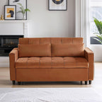 Canapé convertible en velours de 55 pouces, canapé futon 3 en 1 avec lit gigogne, dossier réglable, table d'appoint et 2 coussins lombaires