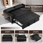 Canapé convertible en velours de 55 pouces, canapé futon 3 en 1 avec lit gigogne, dossier réglable, table d'appoint et 2 coussins lombaires