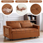 Canapé convertible en velours de 55 pouces, canapé futon 3 en 1 avec lit gigogne, dossier réglable, table d'appoint et 2 coussins lombaires