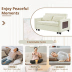 Canapé convertible en velours de 55 pouces, canapé futon 3 en 1 avec lit gigogne, dossier réglable, table d'appoint et 2 coussins lombaires