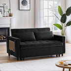 Canapé convertible en velours de 55 pouces, canapé futon 3 en 1 avec lit gigogne, dossier réglable, table d'appoint et 2 coussins lombaires