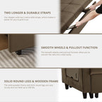 Canapé convertible en velours de 55 pouces, canapé futon 3 en 1 avec lit gigogne, dossier réglable, table d'appoint et 2 coussins lombaires