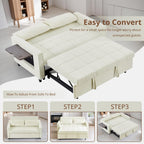 Canapé convertible en velours de 55 pouces, canapé futon 3 en 1 avec lit gigogne, dossier réglable, table d'appoint et 2 coussins lombaires