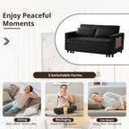 Canapé convertible en velours de 55 pouces, canapé futon 3 en 1 avec lit gigogne, dossier réglable, table d'appoint et 2 coussins lombaires