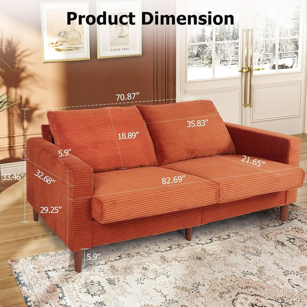 74 canapés pour le salon, canapés causeuse en velours côtelé, petit canapé avec 2 coussins, canapé facile à monter pour les petits espaces