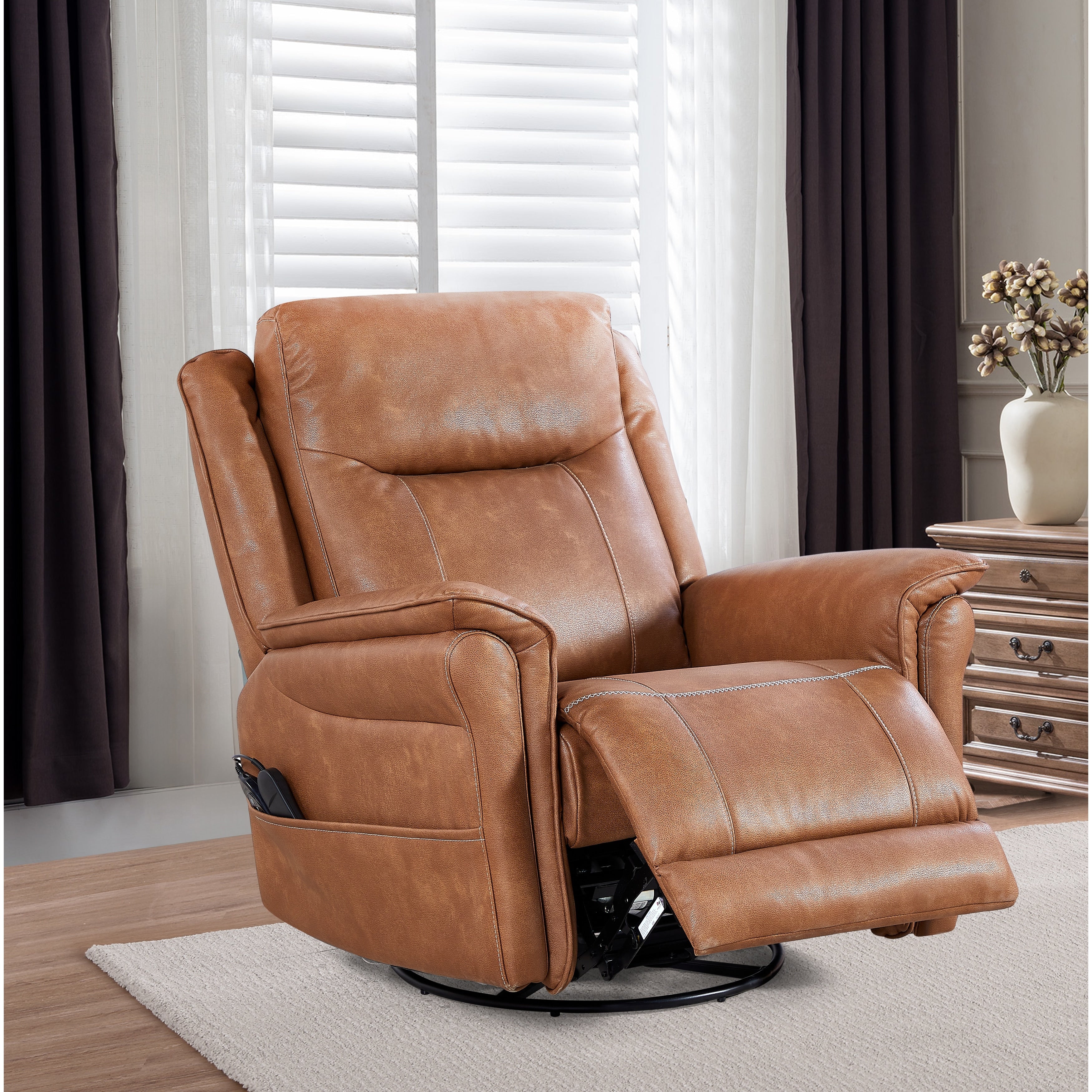 Christopher Knight Home - Fauteuil inclinable pivotant Harrison Soft Power avec chauffage et massage, accoudoirs coussinés, pour espaces de vie