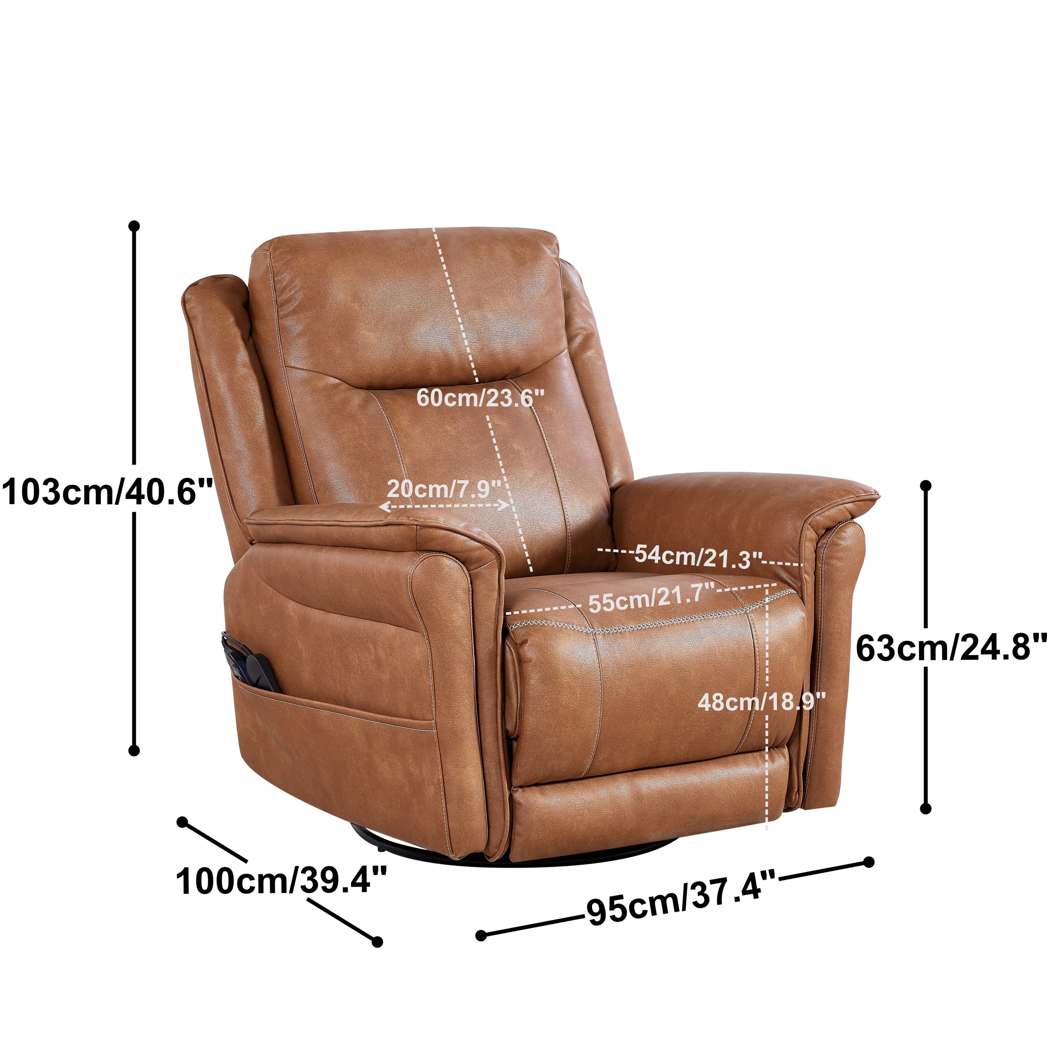 Christopher Knight Home - Fauteuil inclinable pivotant Harrison Soft Power avec chauffage et massage, accoudoirs coussinés, pour espaces de vie
