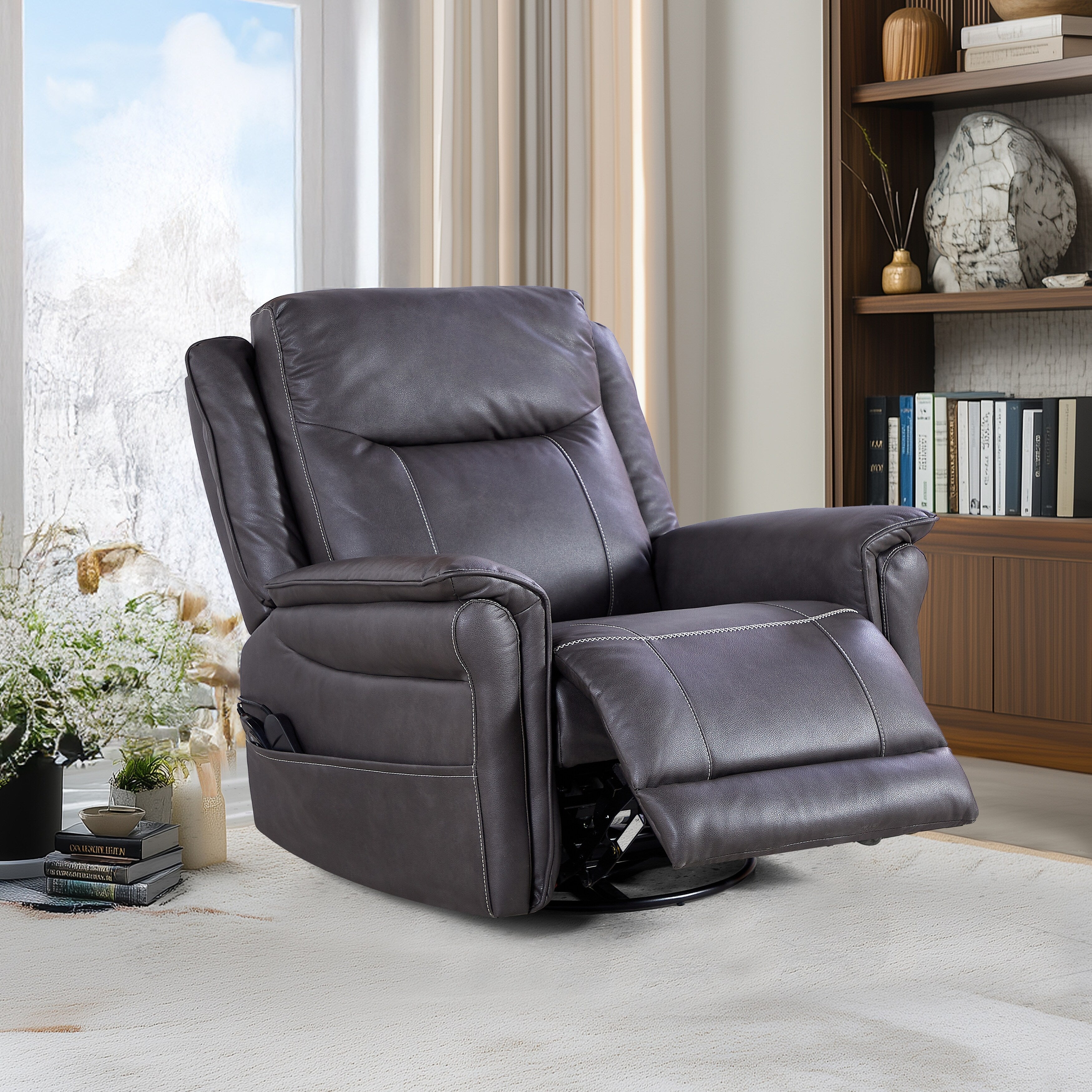 Christopher Knight Home - Fauteuil inclinable pivotant Harrison Soft Power avec chauffage et massage, accoudoirs coussinés, pour espaces de vie