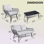 Ensemble de meubles de jardin 4 pièces, salon de jardin en osier pour terrasse, canapé-lit en rotin gris avec coussin et table