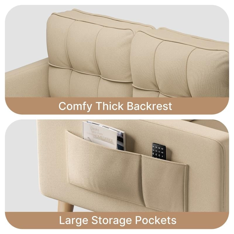 Canapé 3 places moderne rembourré, convertible, canapé-lit avec pieds en bois robustes pour le salon