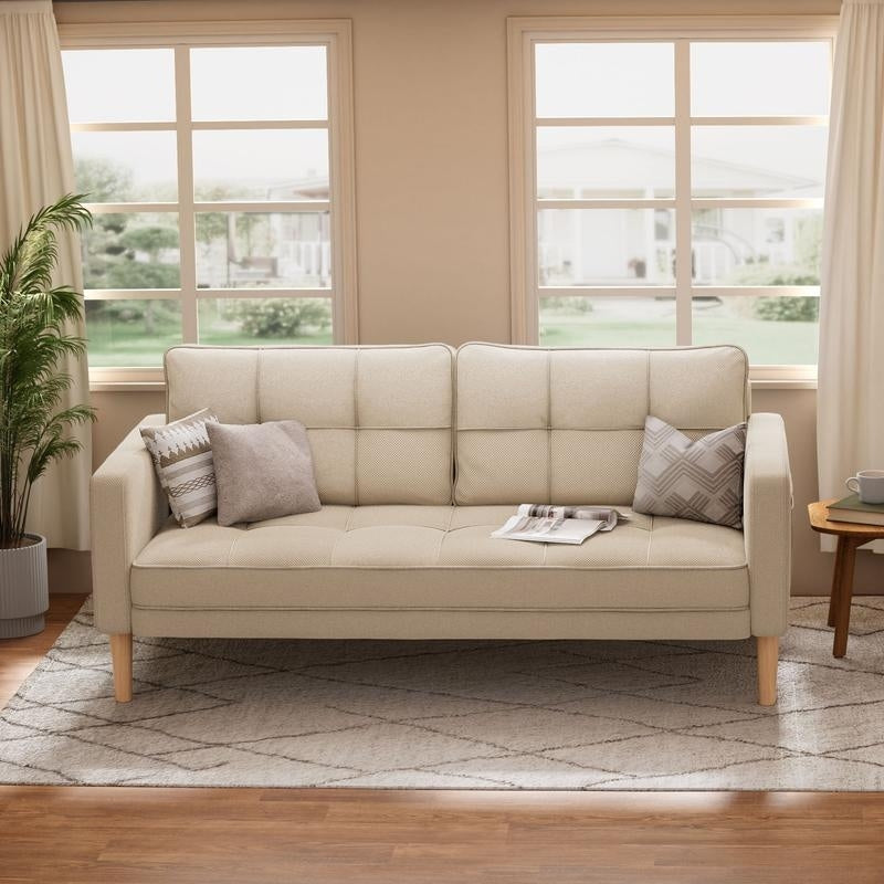 Canapé 3 places moderne rembourré, convertible, canapé-lit avec pieds en bois robustes pour le salon