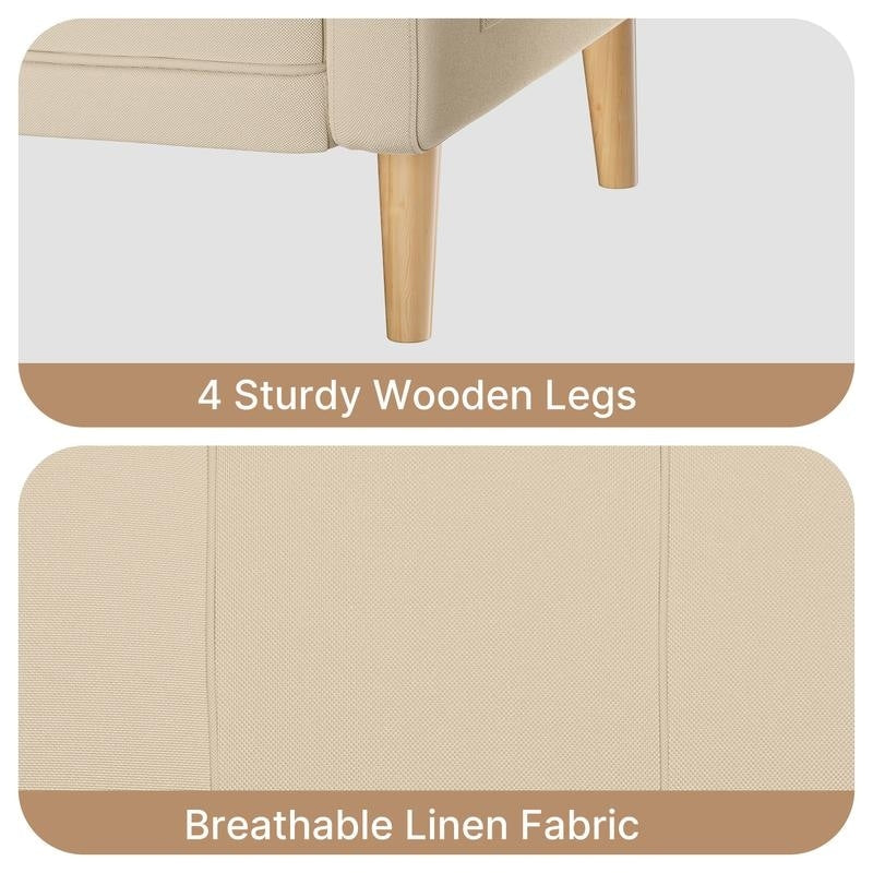 Canapé 3 places moderne rembourré, convertible, canapé-lit avec pieds en bois robustes pour le salon