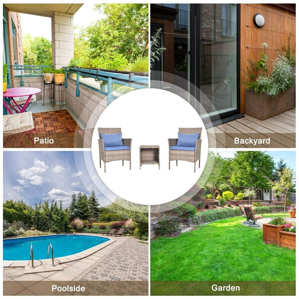 Ensemble de bistro de conversation de patio 3 pièces, meubles de conversation d'extérieur, chaises en osier et ensemble de table de rangement, ensemble de meubles de balcon de porche