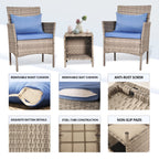 Ensemble de bistro de conversation de patio 3 pièces, meubles de conversation d'extérieur, chaises en osier et ensemble de table de rangement, ensemble de meubles de balcon de porche