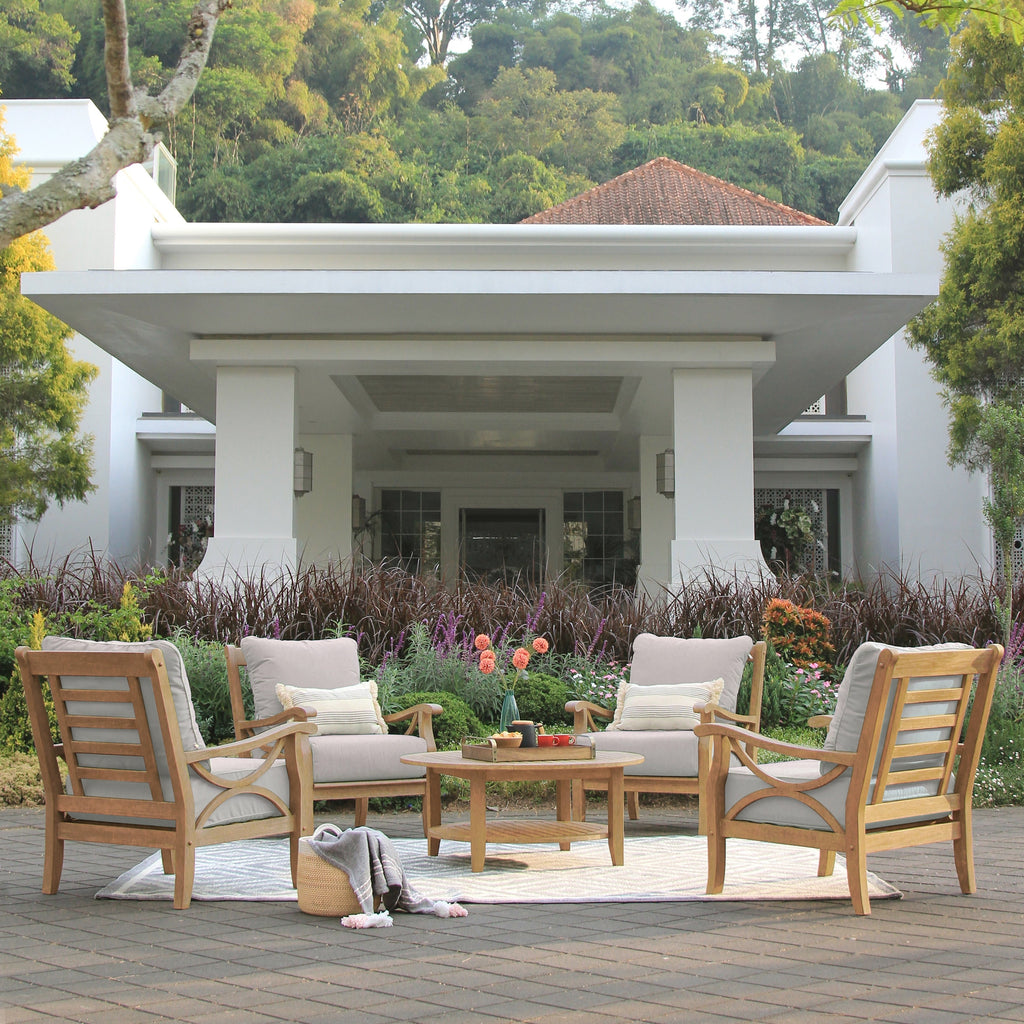 Ensemble de conversation de patio en teck Cambridge Casual Lowell 5 pièces