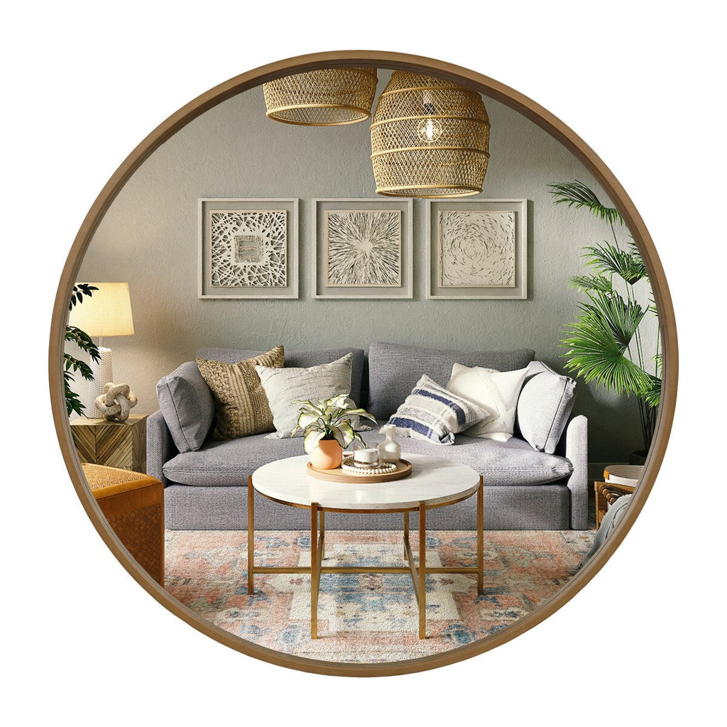 Miroir mural rond classique de style ferme avec cadre en bois