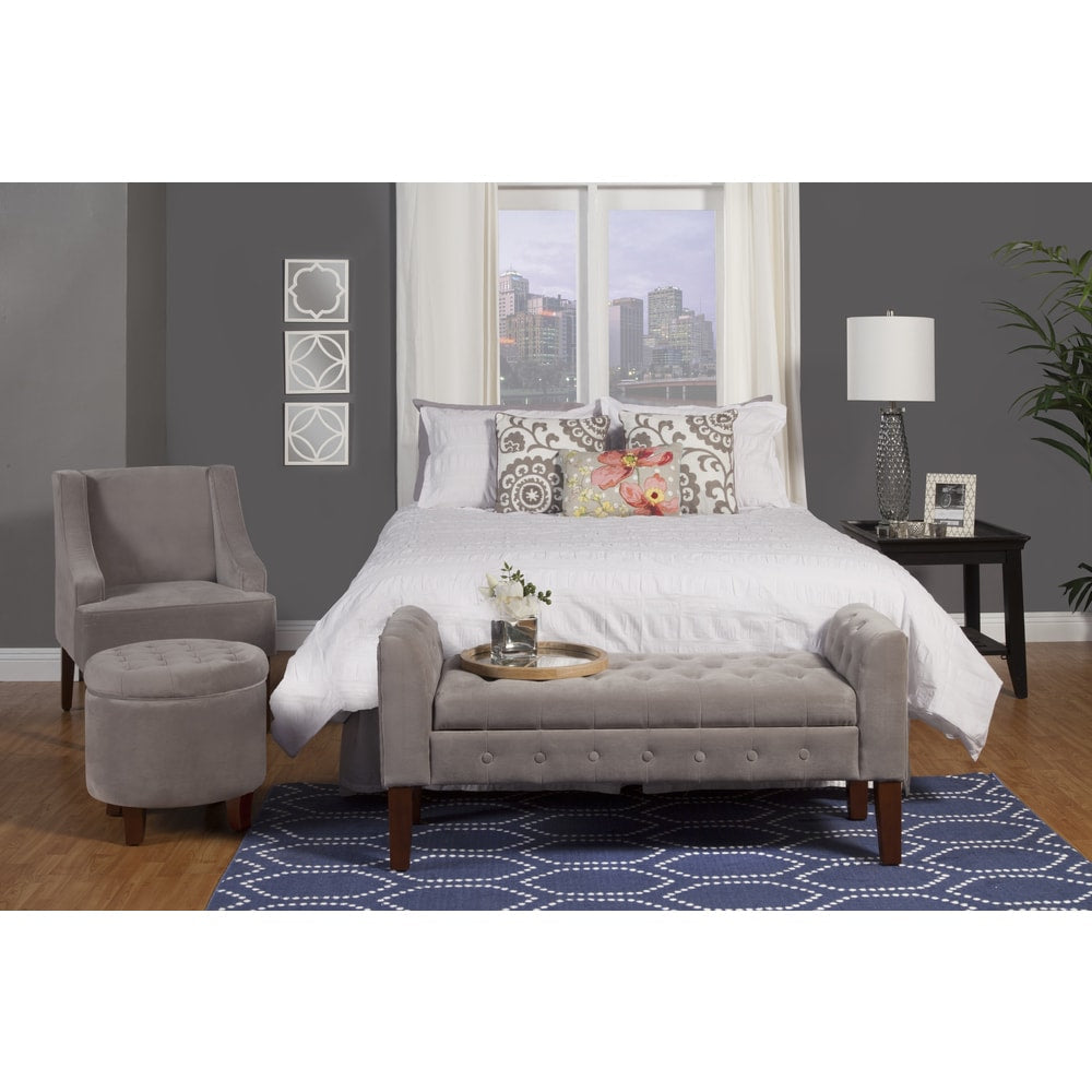 Banc de rangement style canapé en velours gris colombe Copper Grove Arum