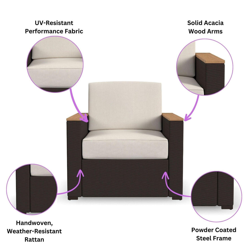 Ensemble de 4 fauteuils et poufs d'extérieur en rotin Palm Springs avec coussins par Homestyles