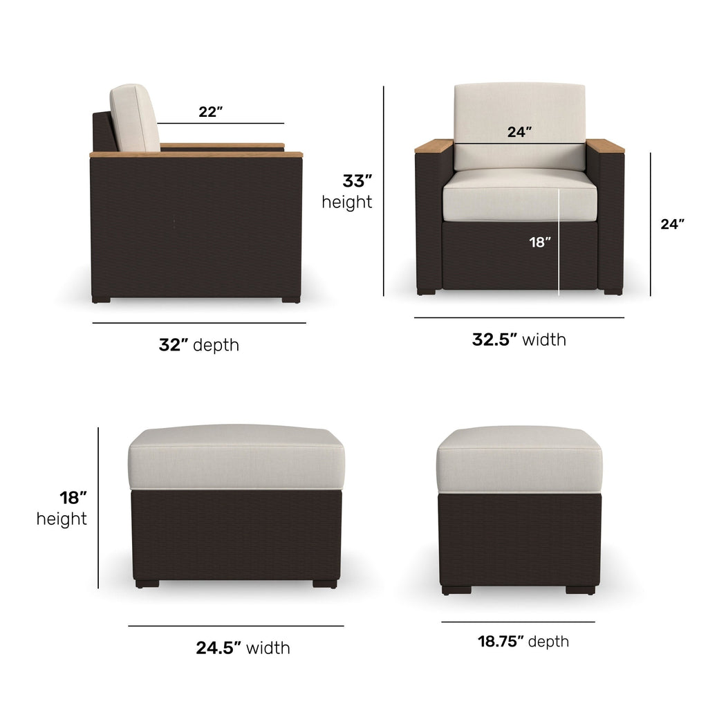Ensemble de 4 fauteuils et poufs d'extérieur en rotin Palm Springs avec coussins par Homestyles