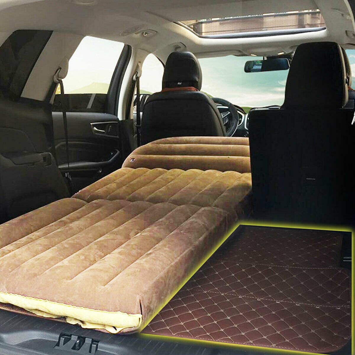 Matelas gonflable Camel pour voiture avec gonflage rapide et surface floquée imperméable pour camping et voyage