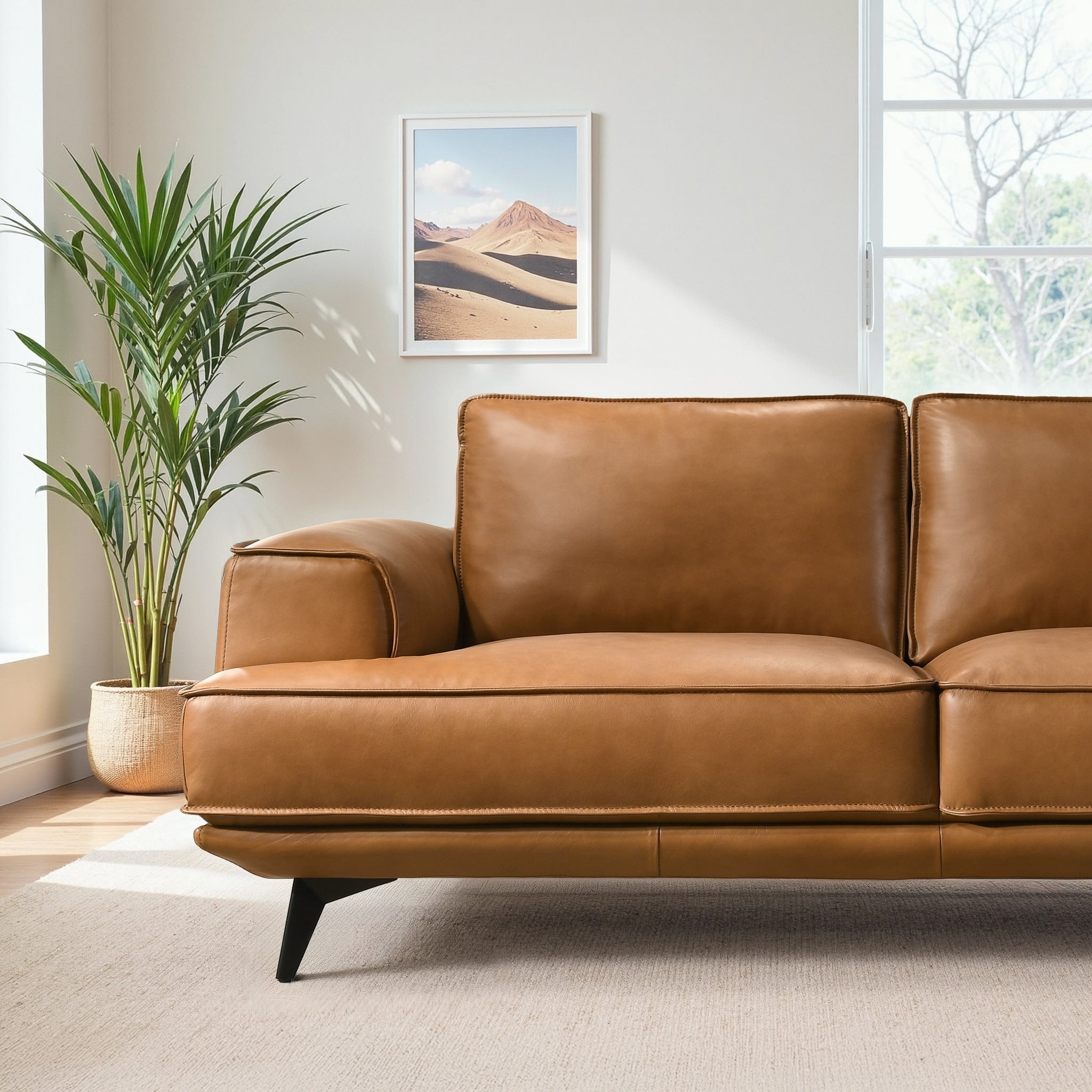 Canapé Addison Top en cuir véritable, style milieu de siècle moderne