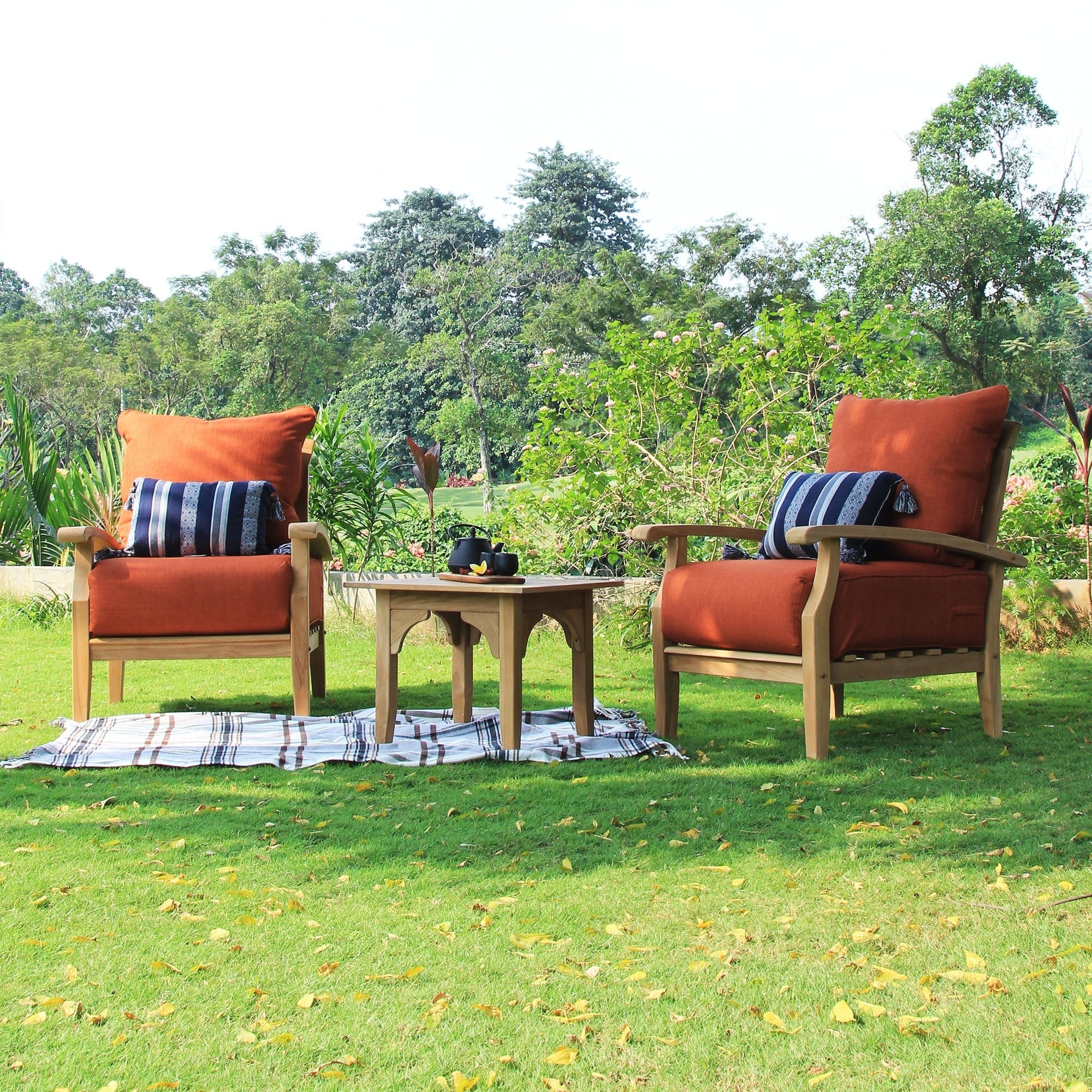 Ensemble de conversation de patio en teck Cambridge Casual Leon 7 pièces