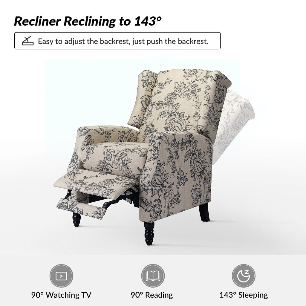 Fauteuil inclinable manuel Damaris de style Mid-Century Modern avec dossier à oreilles par HULALA HOME