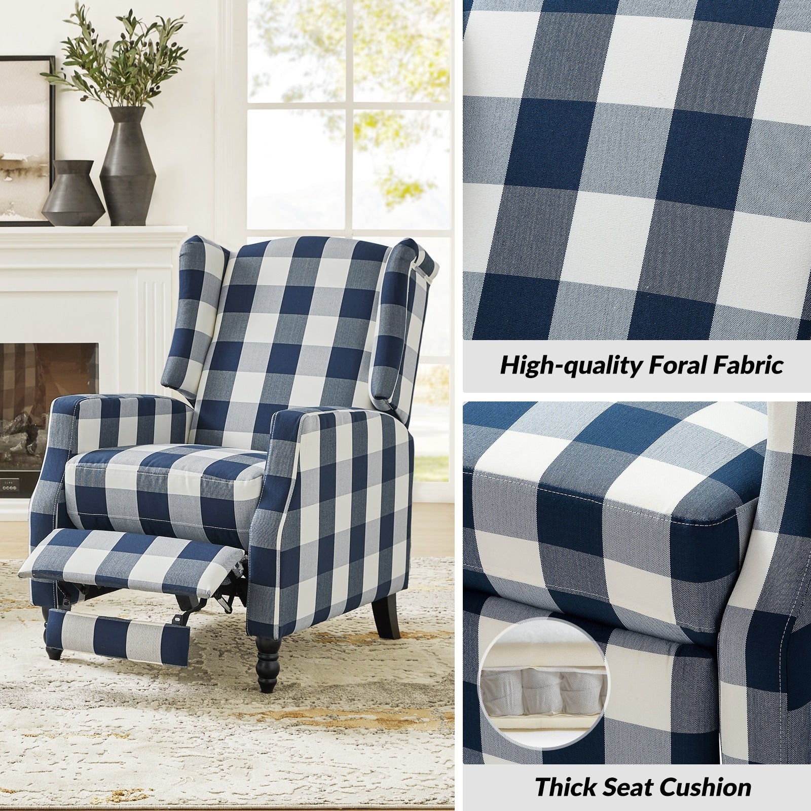 Fauteuil inclinable manuel Damaris de style Mid-Century Modern avec dossier à oreilles par HULALA HOME