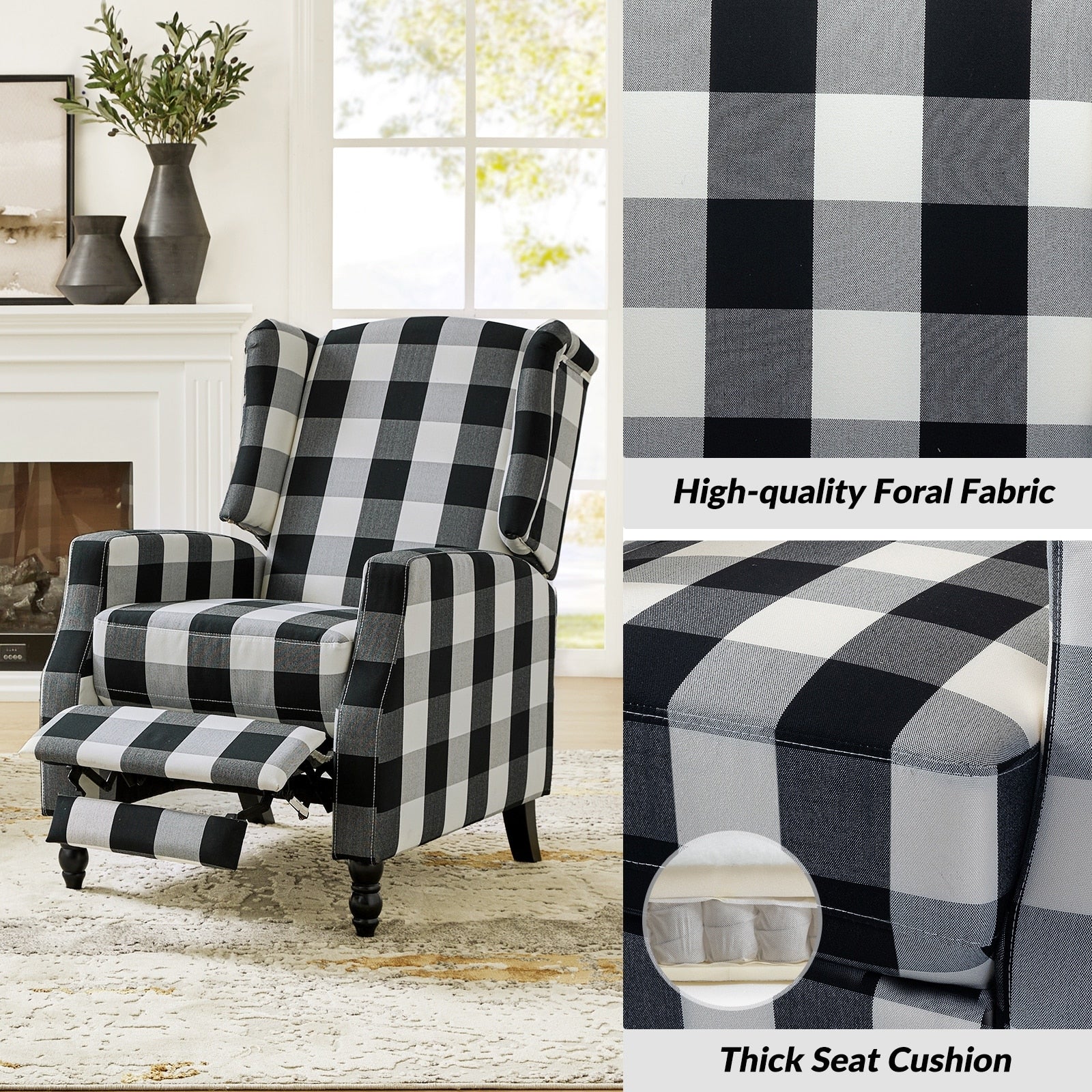 Fauteuil inclinable manuel Damaris de style Mid-Century Modern avec dossier à oreilles par HULALA HOME