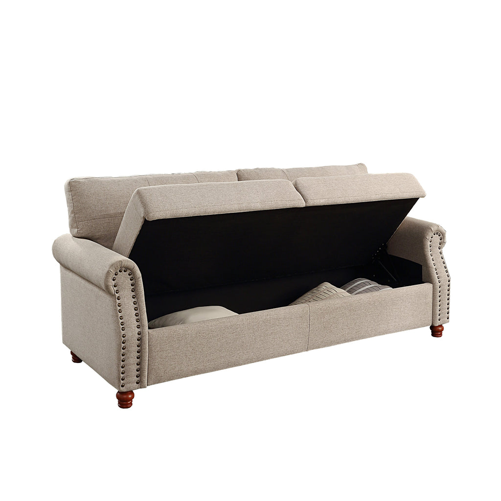 Canapé en lin beige avec rangement - 32,28 x 79,53 x 33,47