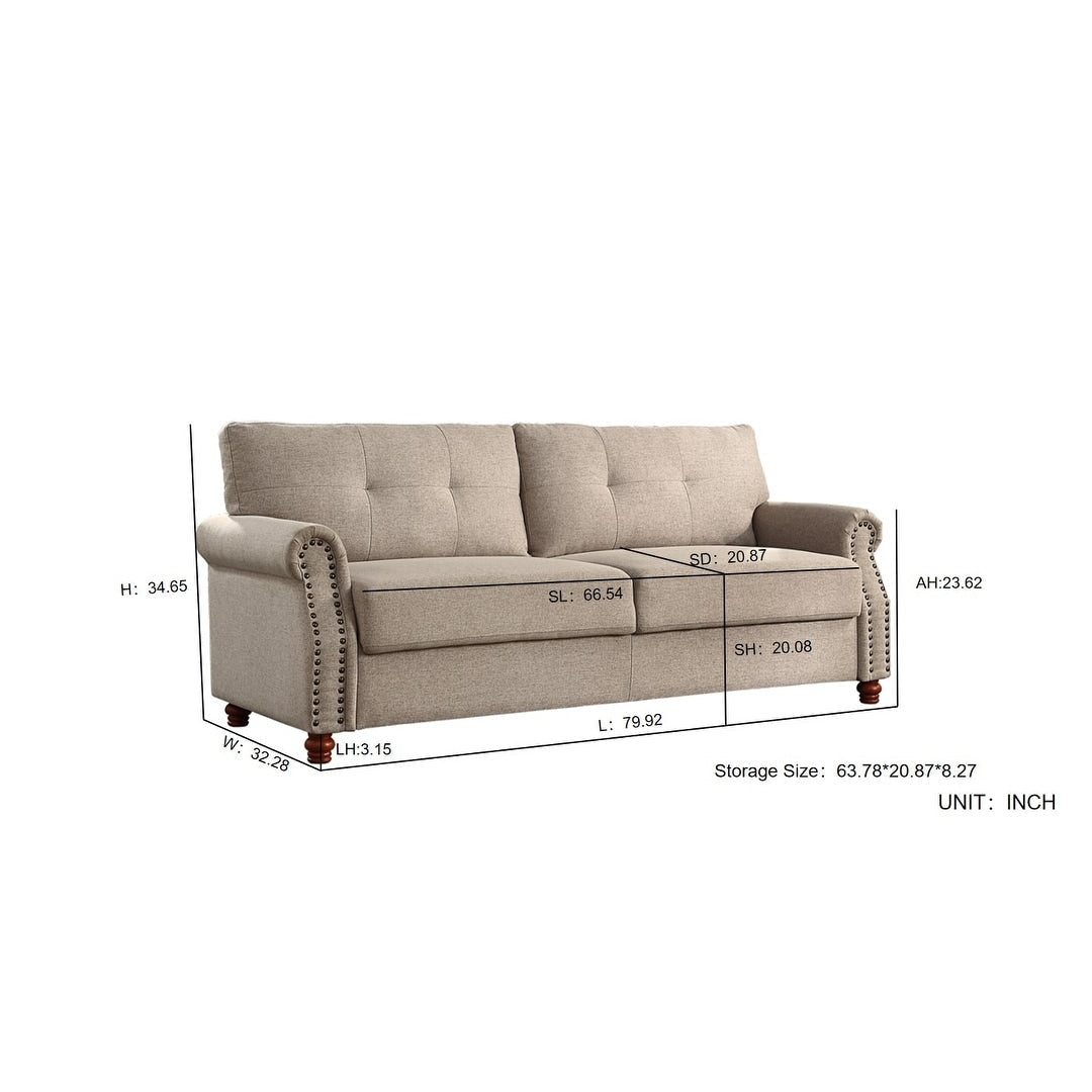 Canapé en lin beige avec rangement - 32,28 x 79,53 x 33,47