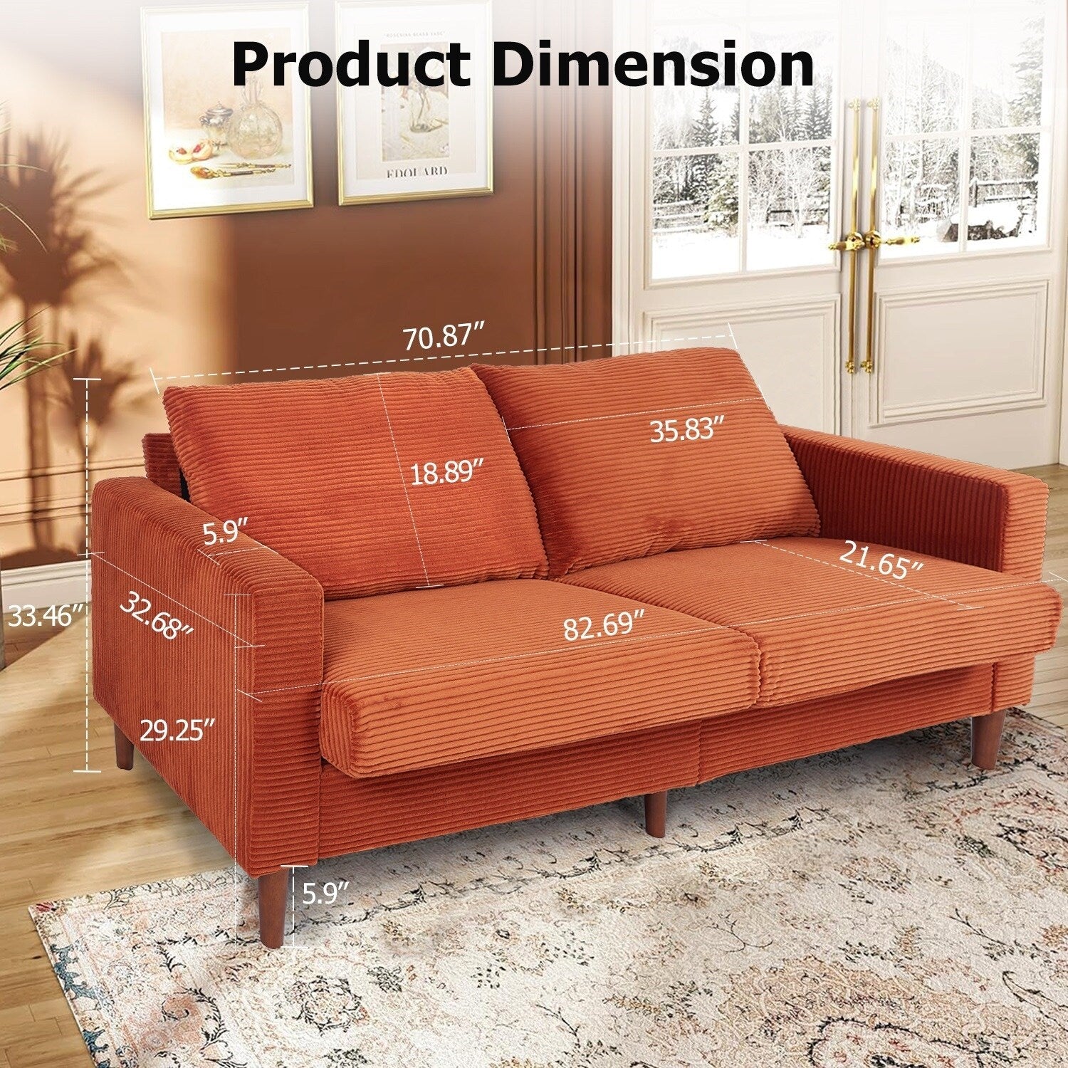 82,7 canapés pour le salon, canapés causeuse confortables, canapé causeuse en velours côtelé, montage facile pour les petits espaces