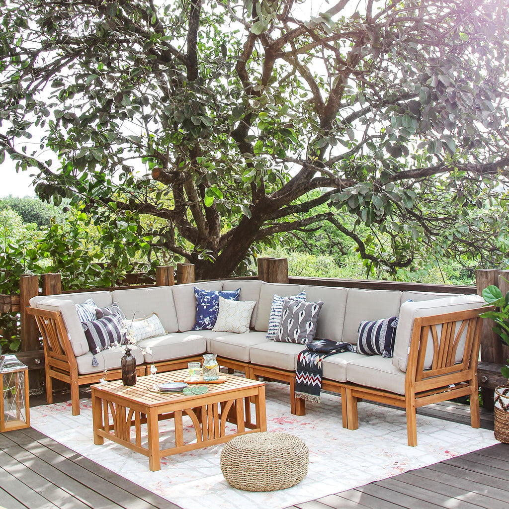 Ensemble de salon de jardin 8 pièces en teck Cambridge Casual Lowell avec coussin